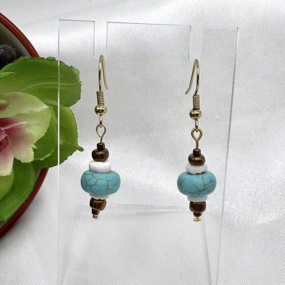 Reimagined Blue Howlite Shell Copper Dangle Earrings - Picture 1 of 6